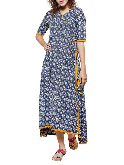 indigo angrakha dress with tassels - 14671161 - Very Small Image - 1