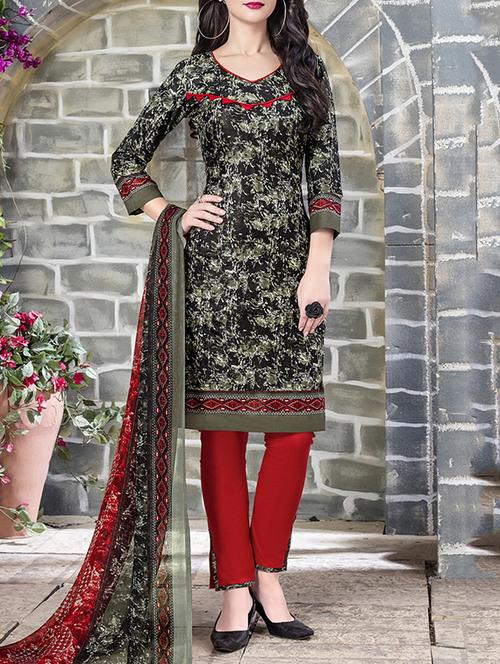 black cotton unstitched straight pant suit - 14671829 - Very Small Image - 1