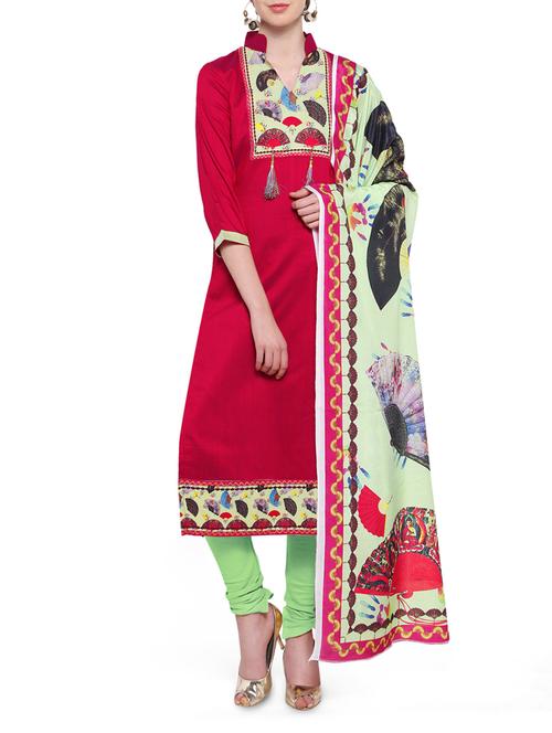 magenta silk blend unstitched churidaar suit - 14671850 - Very Small Image - 1