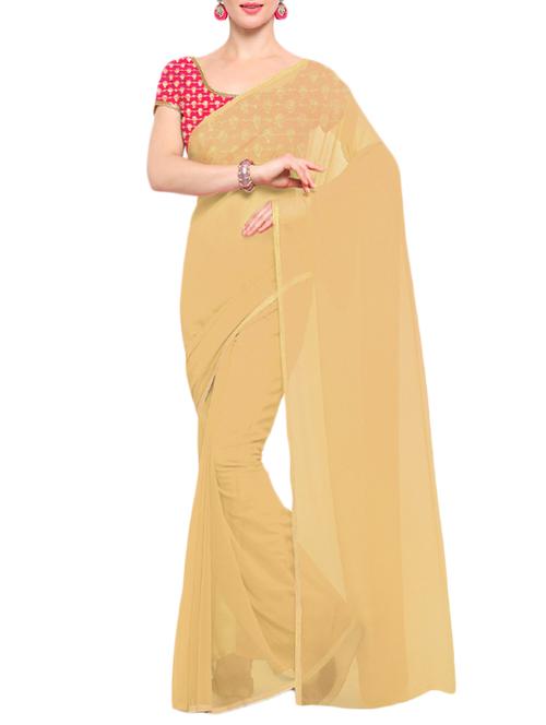 yellow georgette plain saree with blouse - 14671946 - Very Small Image - 1
