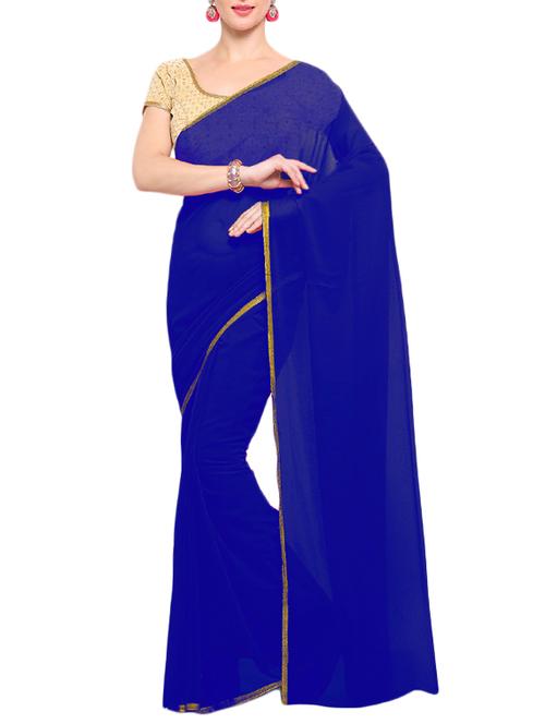 blue georgette plain saree with blouse - 14671959 - Very Small Image - 1
