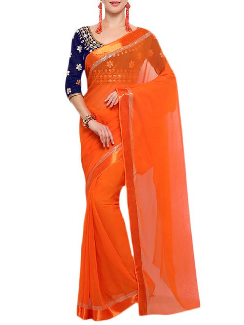 orange georgette bordered saree with blouse - 14671975 - Very Small Image - 1