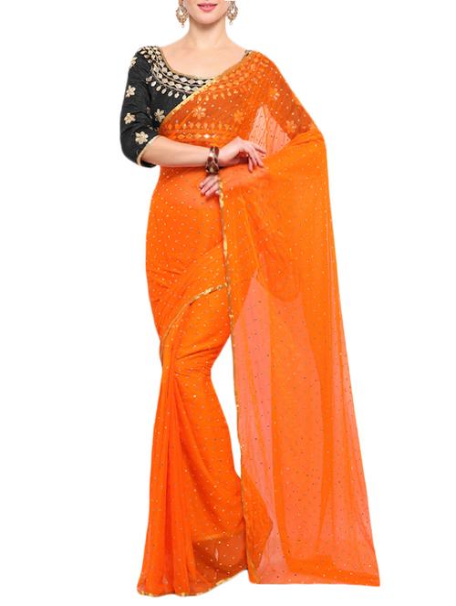 orange chiffon embellished saree with blouse - 14671979 - Very Small Image - 1