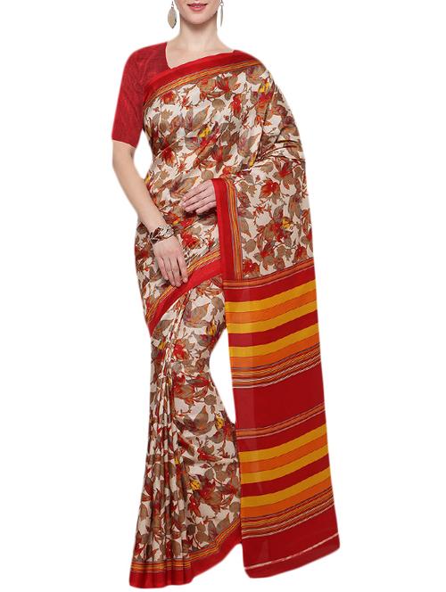 beige crepe printed saree with blouse - 14671994 - Very Small Image - 1