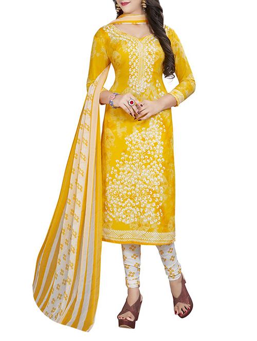 yellow churidaar unstitched suit - 14672221 - Very Small Image - 1