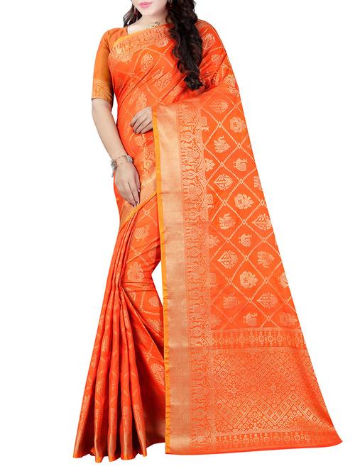 orange silk patola saree - 14674571 - Very Small Image - 1