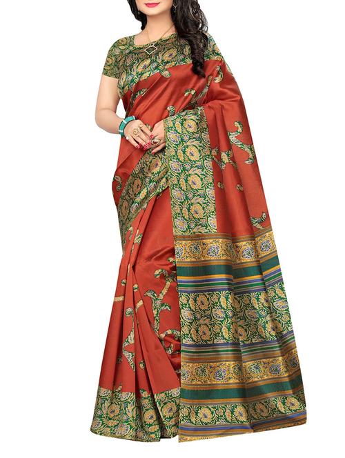 contrast bordered printed saree with blouse - 14674587 - Very Small Image - 1