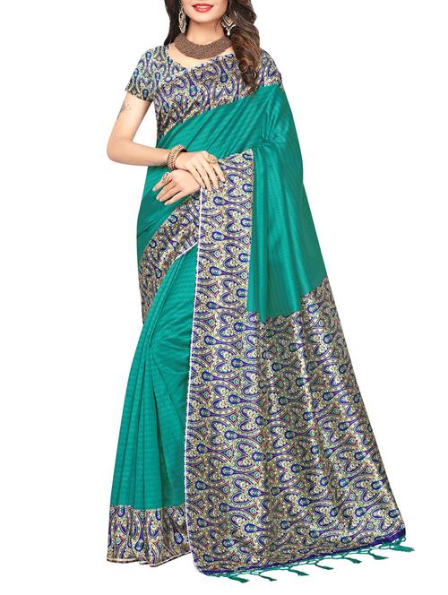 contrast bordered saree with blouse - 14674601 - Very Small Image - 1