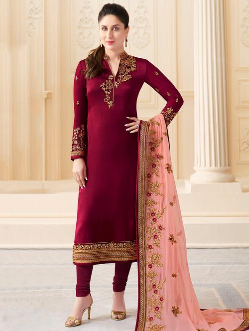 embroidered semi-stitched churidaar suit - 14675256 - Very Small Image - 1