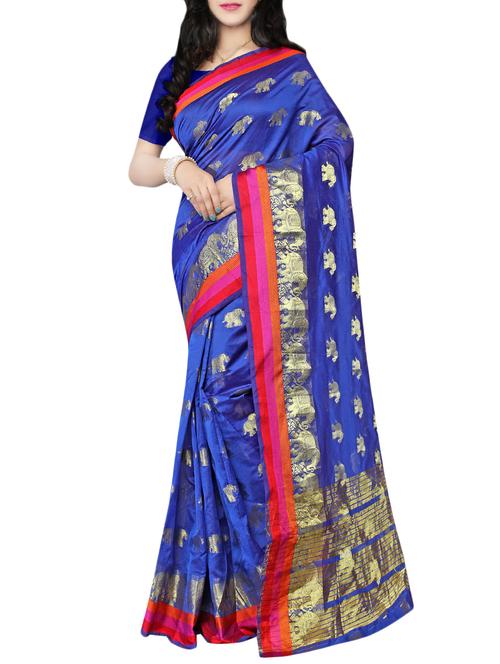 blue banarasi saree with blouse - 14675760 - Very Small Image - 1