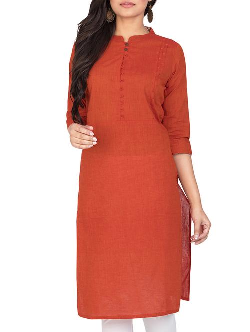 orange cotton kurta - 14676175 - Very Small Image - 1