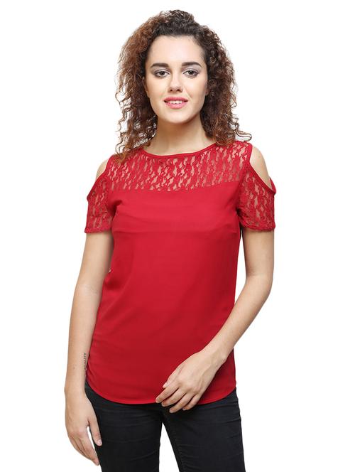 red solid cold shoulder top - 14676222 - Very Small Image - 1