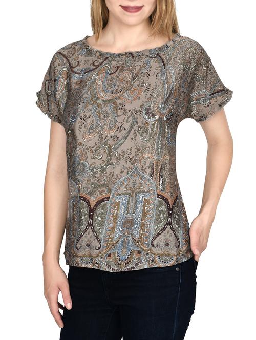 brown printed satin top - 14676907 - Very Small Image - 1