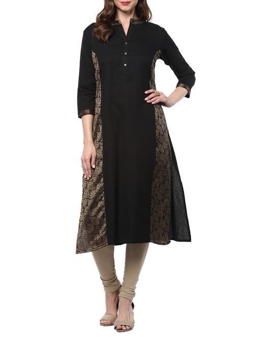 black cotton straight kurta - 14677163 - Very Small Image - 1