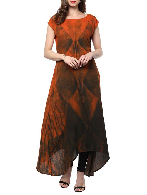 orange cotton asymmetric kurta - 14677169 - Very Small Image - 1