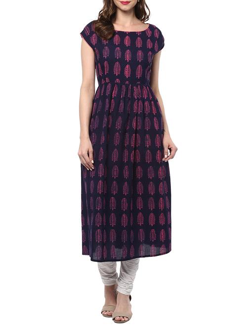 blue cotton a-line kurta - 14677177 - Very Small Image - 1