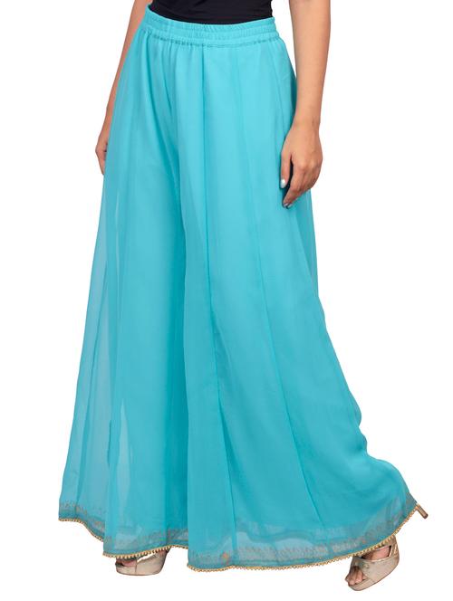 sky blue georgette flared palazzo - 14678982 - Very Small Image - 1