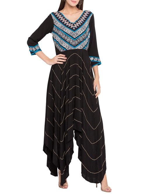 black cotton asymmetric kurta - 14679187 - Very Small Image - 1