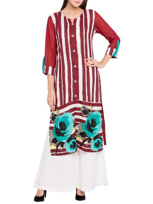 red cotton straight kurta - 14679189 - Very Small Image - 1