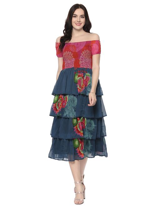 blue printed ruffle dress - 14679273 - Very Small Image - 1