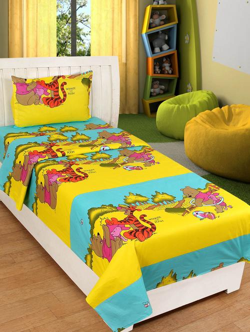 100% cotton cartoon print single bedsheet with 1 pillow cover - 14679863 - Very Small Image - 1