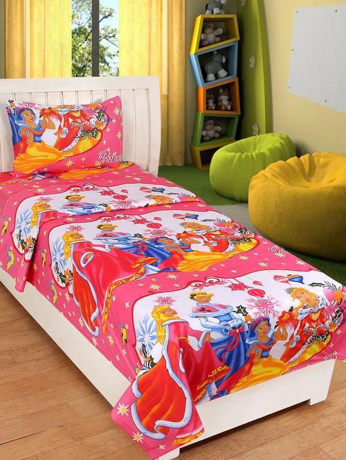100% cotton cartoon print single bedsheet with 1 pillow cover - 14679864 - Very Small Image - 1