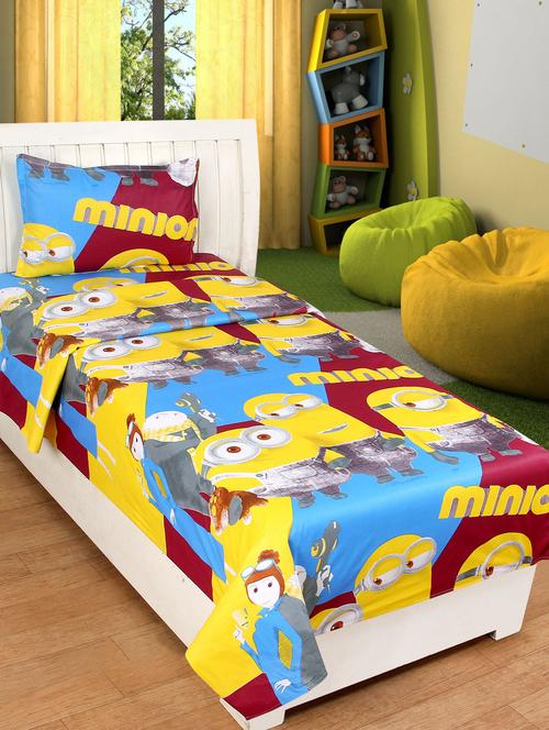 100% cotton cartoon print single bedsheet with 1 pillow cover - 14679867 - Very Small Image - 1