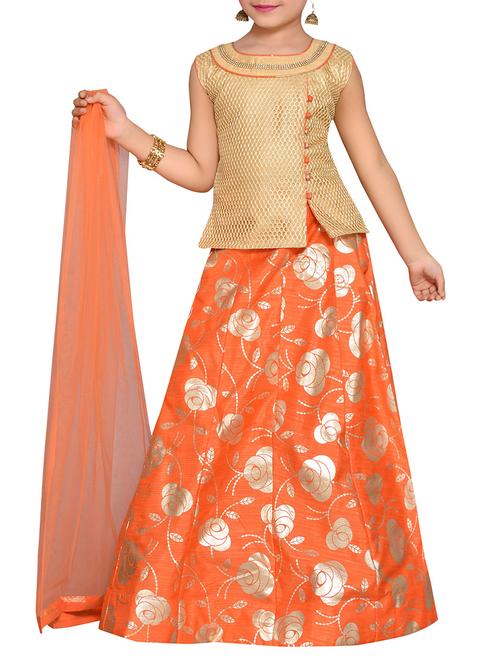 orange silk blend lehnga choli - 14683538 - Very Small Image - 1