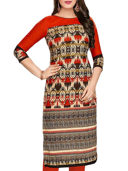 orange cotton straight kurta - 14685394 - Very Small Image - 1