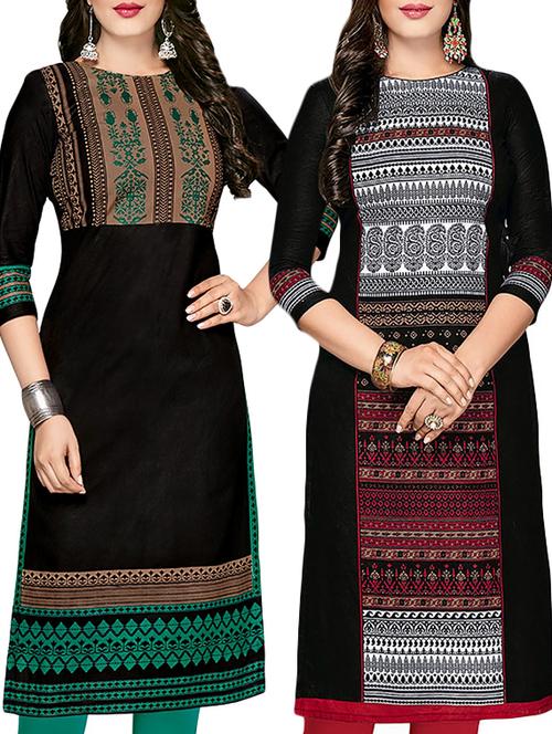 set of 2 black cotton unstitched kurta - 14685823 - Very Small Image - 1