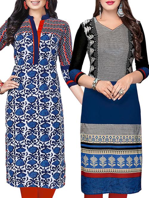 set of 2 blue cotton unstitched kurta - 14685836 - Very Small Image - 1