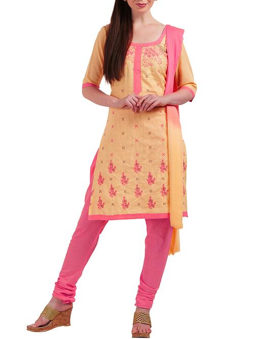 cream cotton unstitched suit - 14698295 - Very Small Image - 1