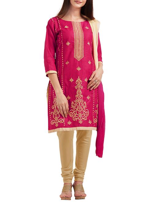 pink cotton unstitched suit - 14698296 - Very Small Image - 1