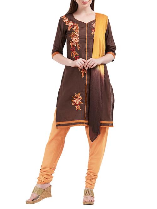 brown cotton unstitched suit - 14698305 - Very Small Image - 1