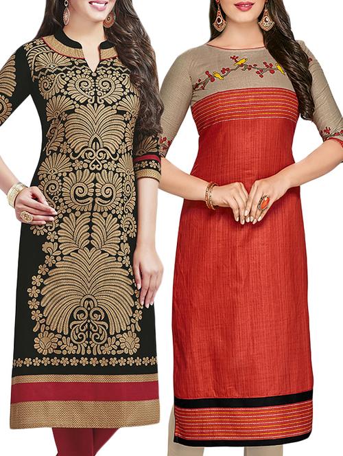 multi colored cotton unstitched combo kurta - 14704570 - Very Small Image - 1