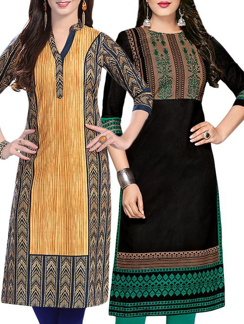 multi colored cotton unstitched combo kurta - 14704832 - Very Small Image - 1