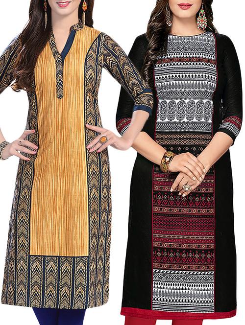 multi colored cotton unstitched combo kurta - 14704877 - Very Small Image - 1