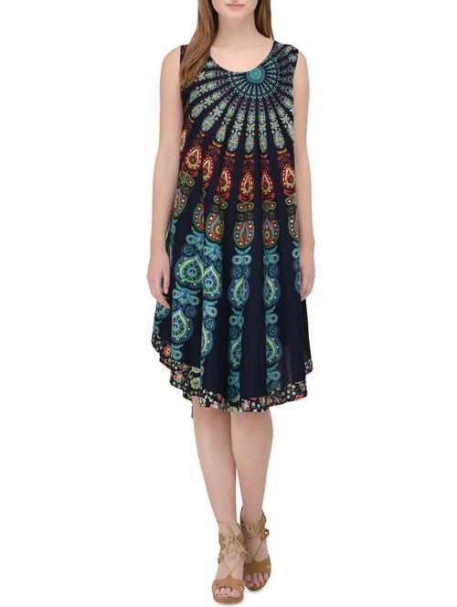 blue rayon printed flared kurta - 14705549 - Very Small Image - 1