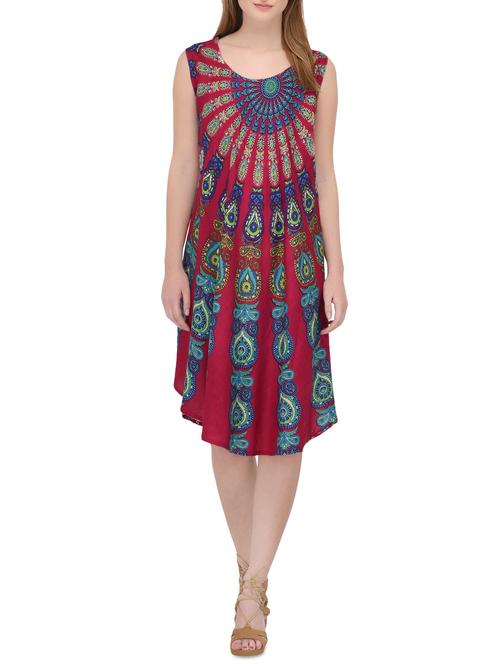 pink rayon printed flared kurta - 14705550 - Very Small Image - 1