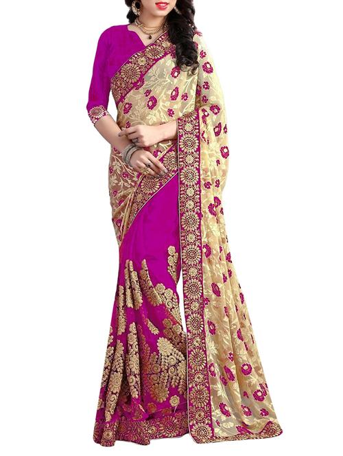 magenta net half and half saree with blouse - 14706470 - Very Small Image - 1