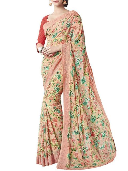 multi colored georgette printed saree with blouse - 14711497 - Very Small Image - 1