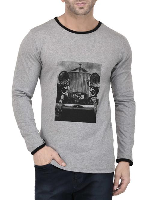 grey cotton chest print t-shirt - 14712585 - Very Small Image - 1