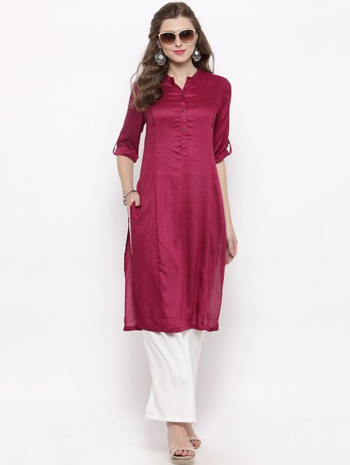 red cotton kurta palazzo set - 14712617 - Very Small Image - 1