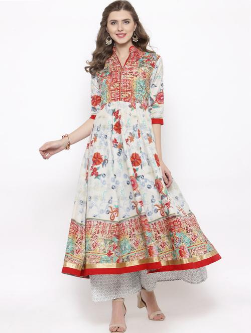 white cotton anarkali kurta - 14712659 - Very Small Image - 1