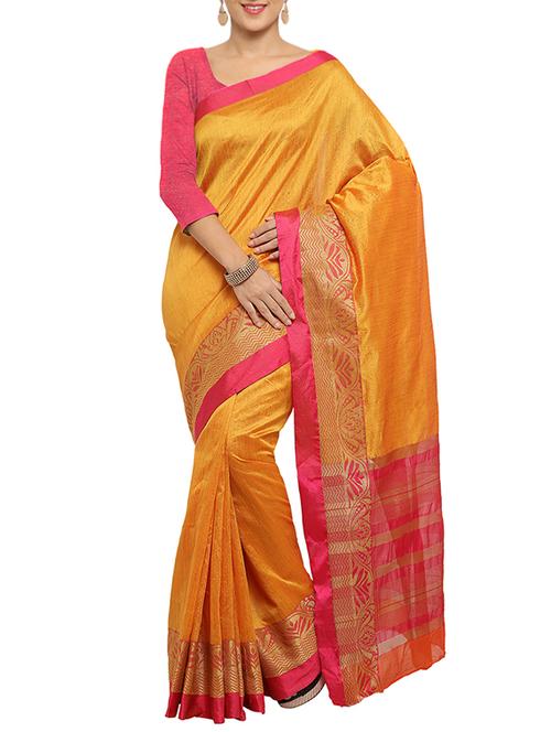 yellow art silk bordered saree with blouse - 14715395 - Very Small Image - 1