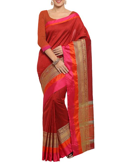 red art silk bordered saree with blouse - 14715396 - Very Small Image - 1
