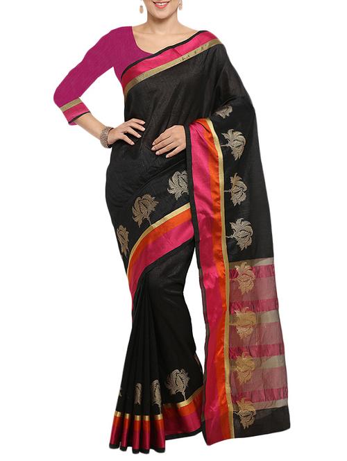 black silk bordered saree with blouse - 14715398 - Very Small Image - 1