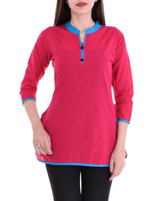 pink cotton straight kurti - 14717053 - Very Small Image - 1