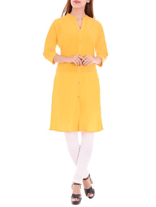 yellow cotton straight kurta - 14717060 - Very Small Image - 1