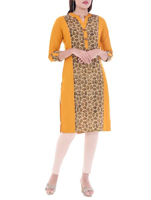 mustard rayon straight kurta - 14717083 - Very Small Image - 1